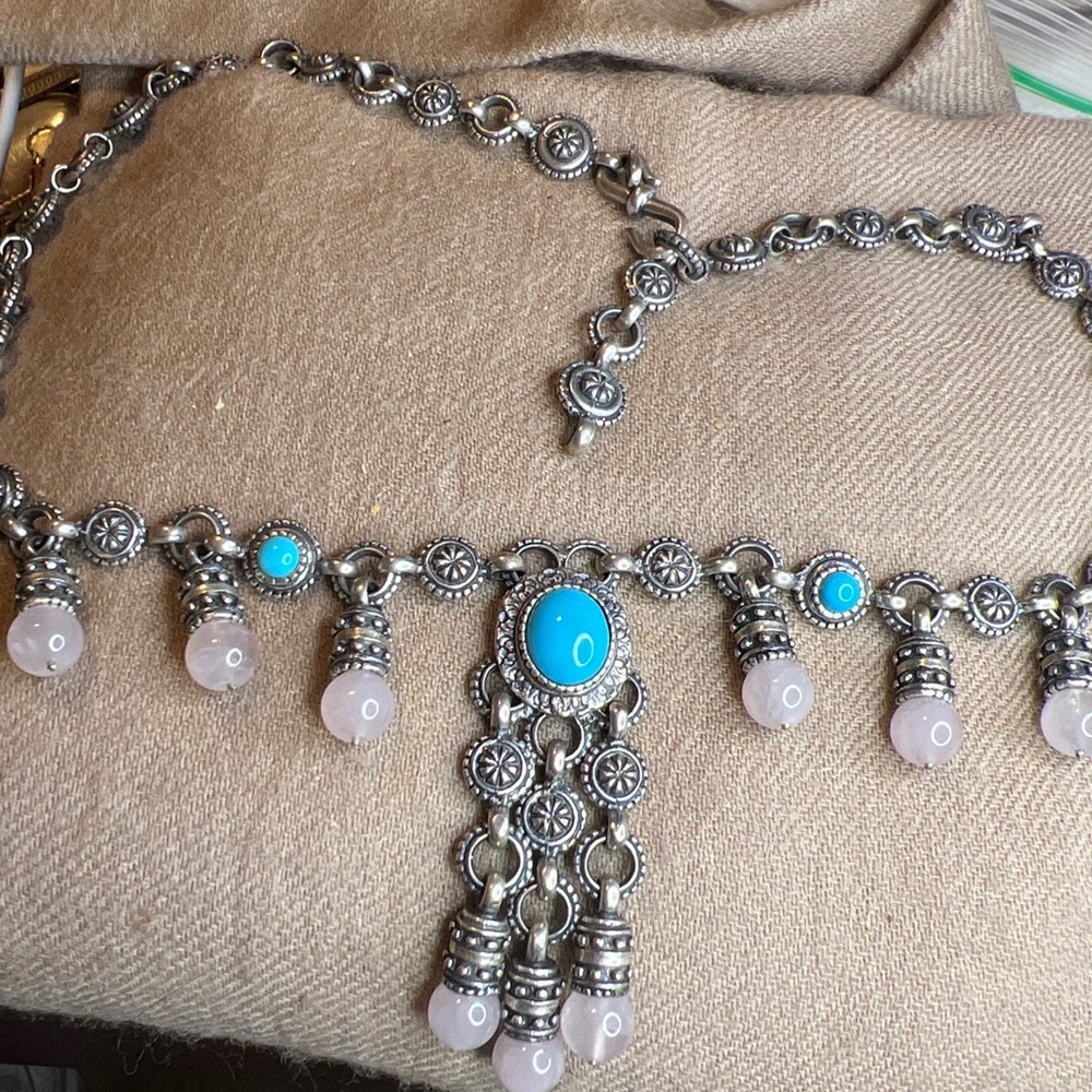 Vintage Bali sterling silver faux turquoise beaded BC 925 necklace